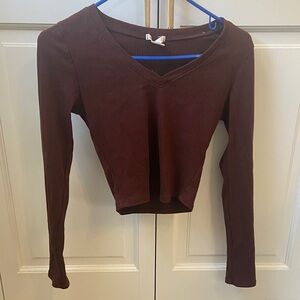 Bozzolo Long Sleeve V-Neck Top - Dark Brown